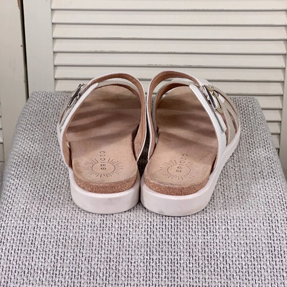 Brioso Jordyn White & Gold Leather Comfort Sandals – Womens Size 9.5 (MSRP $110)